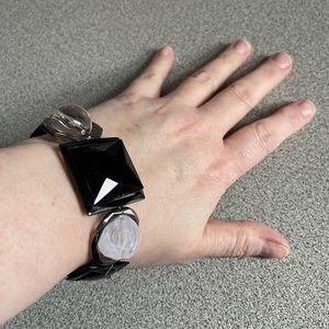 Black & White & Clear Plastic Chunky Stretch Bracelet